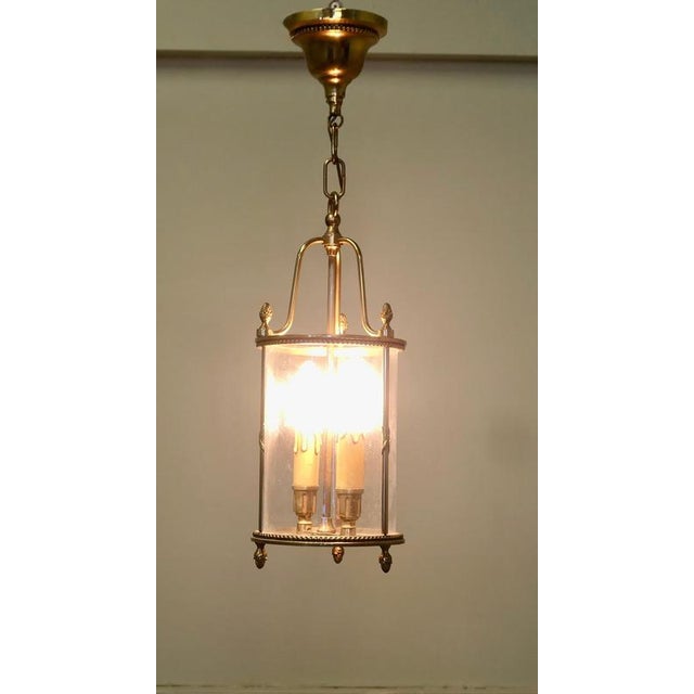 1930s French Round Brass and Glass Lantern, 1930 For Sale - Image 5 of 8