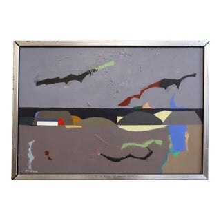 Mid-Century Modern 'Landscape Remembered' Vintage Original Abstract Landscape Oil Painting by Swedish Artist Hans Osswald (1919-1983), Framed For Sale