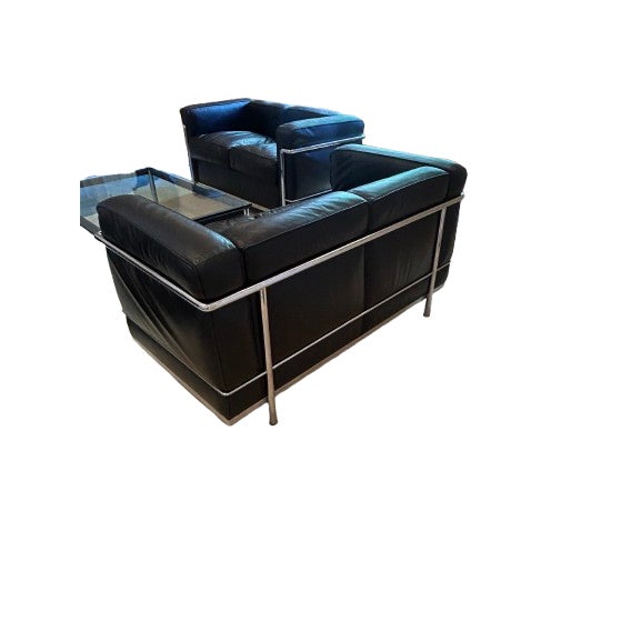 Metal 1987 Cassina Lc2 Black Leather Loveseat — Le Corbusier / Jeanneret / Perriand (Documented) For Sale - Image 7 of 10