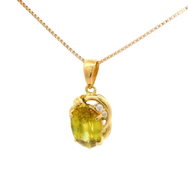 Sphene Diamond 18k Gold Pendant Necklace For Sale - Image 4 of 6