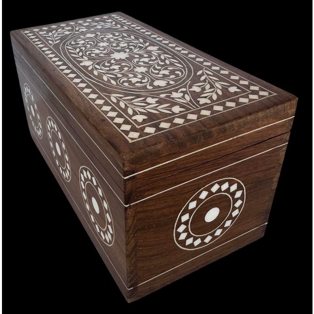 1960s Mid Century Teak Inlay White Hard Wood Dowry Box For Sale - Image 9 of 12
