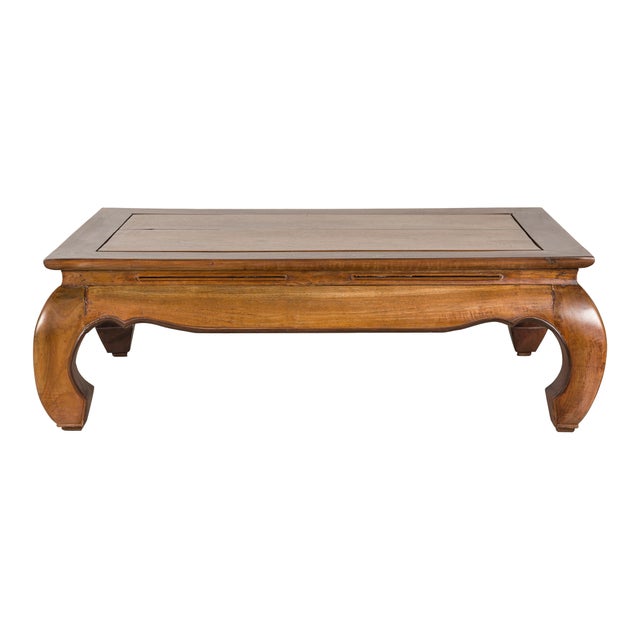 Vintage Chinese Low Kang Two-Tone Elm Coffee Table with Curved Legs For Sale - Image 10 of 18