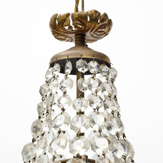 French 1920s French Louis XVI Crystal and Gilt Bronze Basket Chandelier For Sale - Image 3 of 9