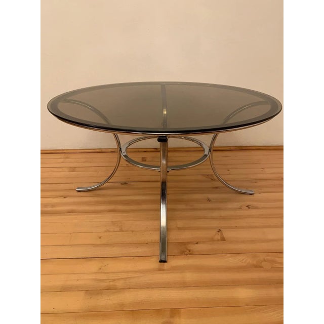Glass French Chromed Metal and Smoked Glass Coffee Table, 1970s For Sale - Image 7 of 7
