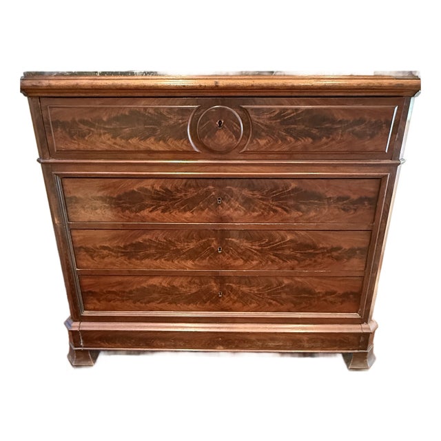 19th Century French Flame Mahogany Marble Top Secretaire a Abattant For Sale