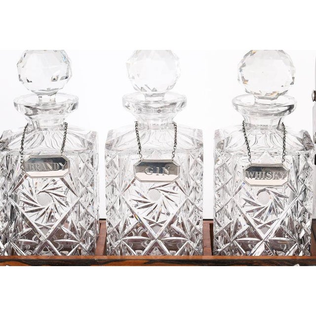 Antique Betjemanns Coromandel 3 Crystal Decanter Tantalus Silver Hallmarks, 1907 For Sale - Image 5 of 18