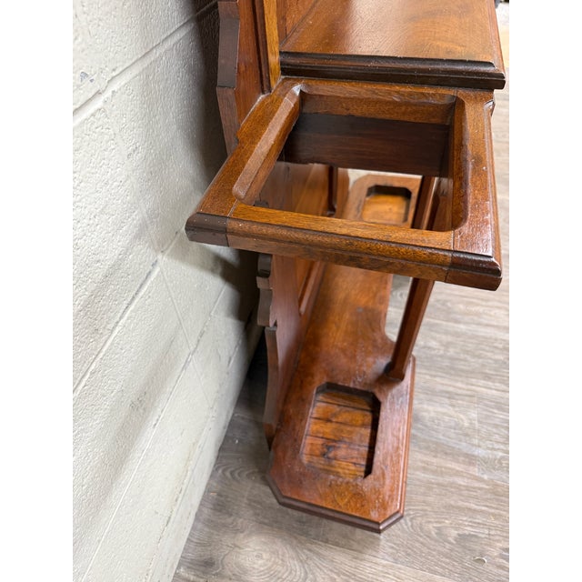 Antique Victorian Eastlake Walnut Hall Tree With Mirror and Hooks and Drawer For Sale - Image 10 of 18
