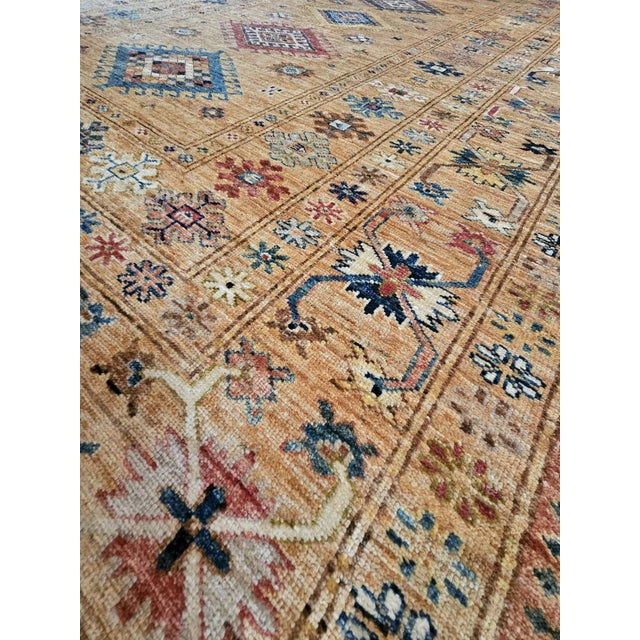 Kazak Handwoven Wool Rug with Multicolor Geometric Patterns on Beige Background For Sale - Image 10 of 15