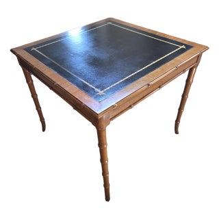 Vintage Drexel Faux Bamboo Chippendale Style Leather Top Game Table For Sale
