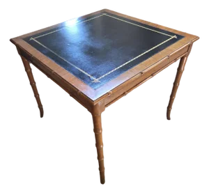 Vintage Drexel Faux Bamboo Chippendale Style Leather Top Game Table
