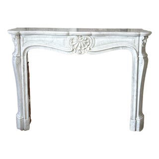 Louis XV Style White Marble Fireplace, 19th Century For Sale