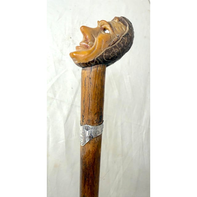 19th Century Antique 1800's Hand Carved Nut Wood Sterling Silver Man Face Walking Stick Cane For Sale - Image 5 of 17