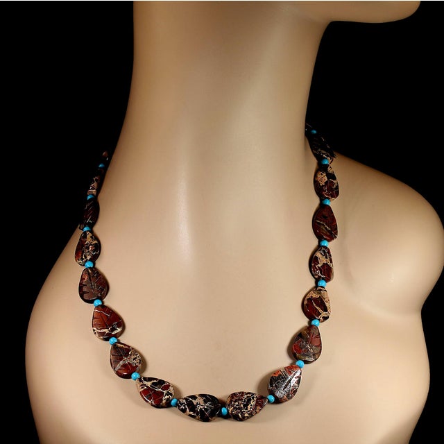 Traditional Ajd 20 Inch Picture Jasper Leaf Shape Bead Necklace For Sale - Image 3 of 5