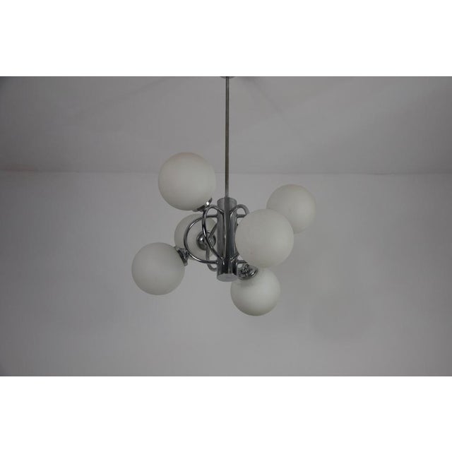 Goldenrod Mid-Century Modern Chrome Kaiser 6-Arm Chandelier from Kaiser Idell / Kaiser Leuchten, Germany, 1960s For Sale - Image 8 of 12