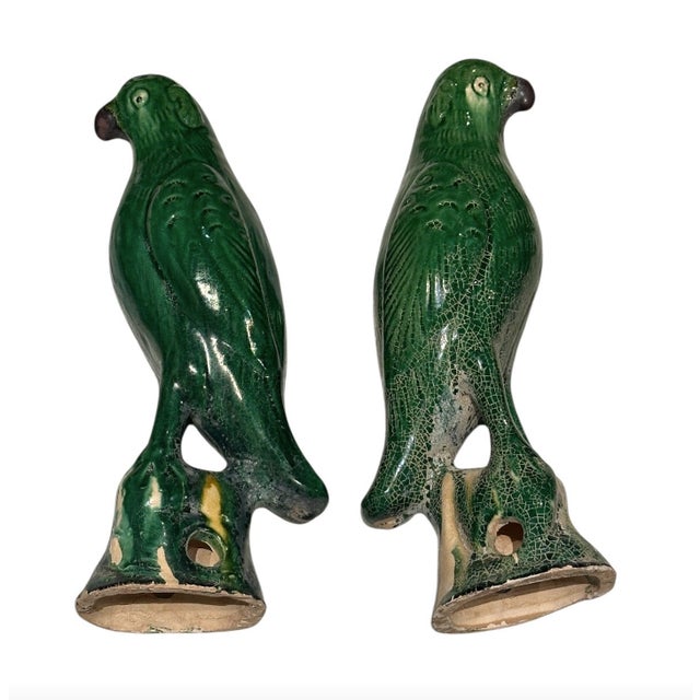 19th Century Pair of Antique Green Glazed Sancai Chinese Parrots For Sale - Image 5 of 6