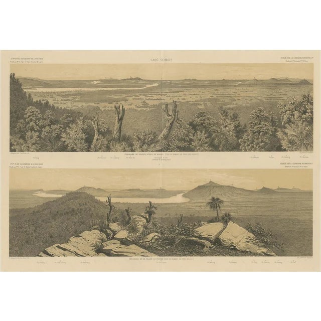 Large Antique Print with panoramic views of Khong Island and a Valley by F. Garnier, Laos For Sale