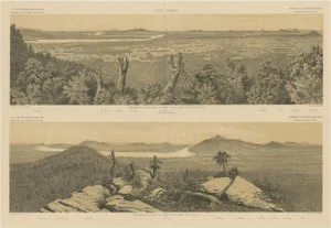 Large Antique Print with panoramic views of Khong Island and a Valley by F. Garnier, Laos