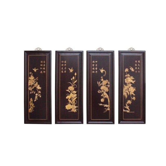 Chinese Flower Birds Huali Boxwood Motif Wall Panels - Set of 4 For Sale - Image 13 of 13