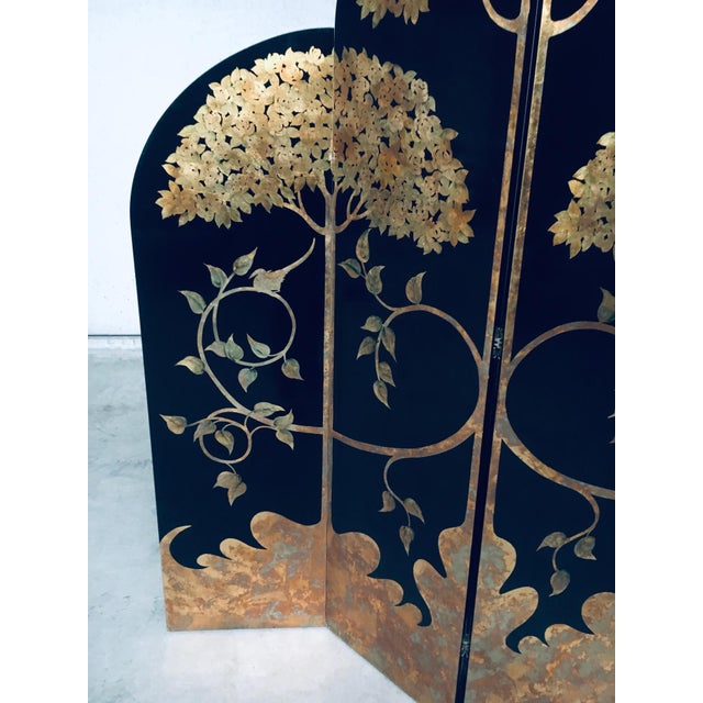 Asian Art Deco Revival Black and Gold Leaf Room Divider, 1980s For Sale - Image 18 of 18