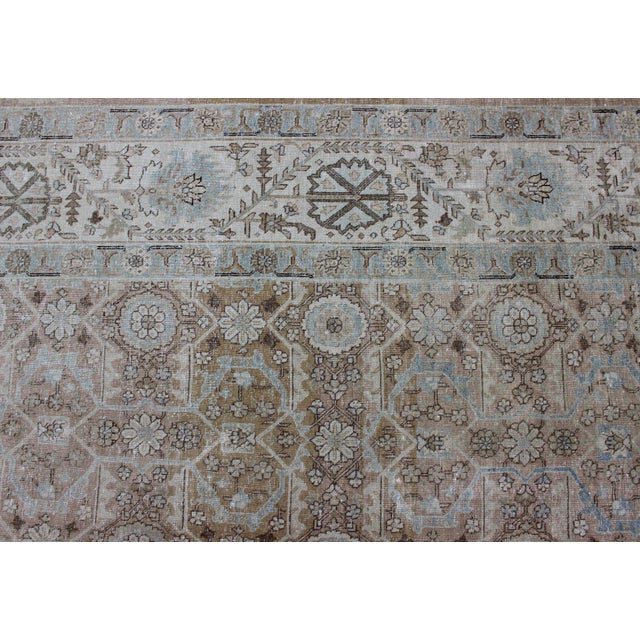 Antique Persian Tabriz With All-Over Floral Design in Ivory, Blue, Blush, Brown For Sale - Image 15 of 16