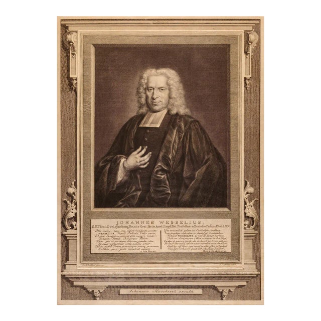 Johannes Wesselius Portrait: An 18th Century Engraving/Etching by Houbraken, 1741 For Sale