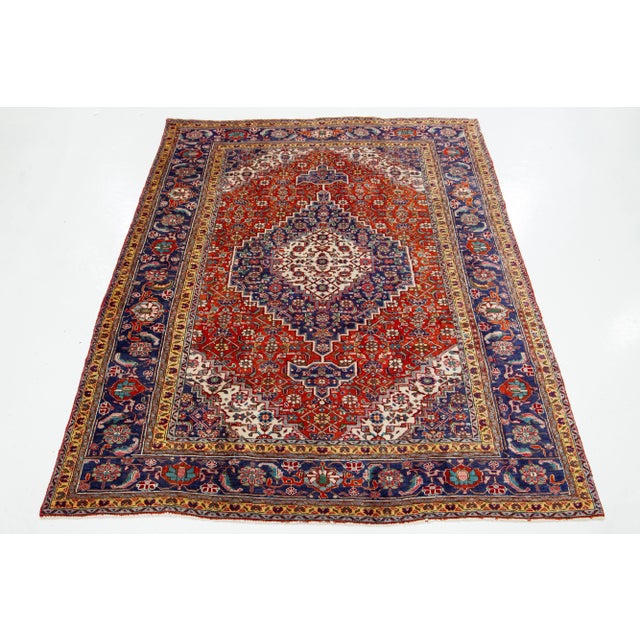 Navy Blue Handmade Vintage Tabriz Wool Rug With Medallion Design For Sale - Image 8 of 8