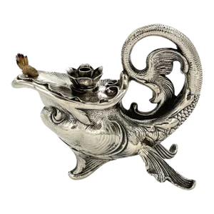 Late 19th Century Art Nouveau German Sterling Fantasy Fish Motif Oil Lamp/Cigar Lighter