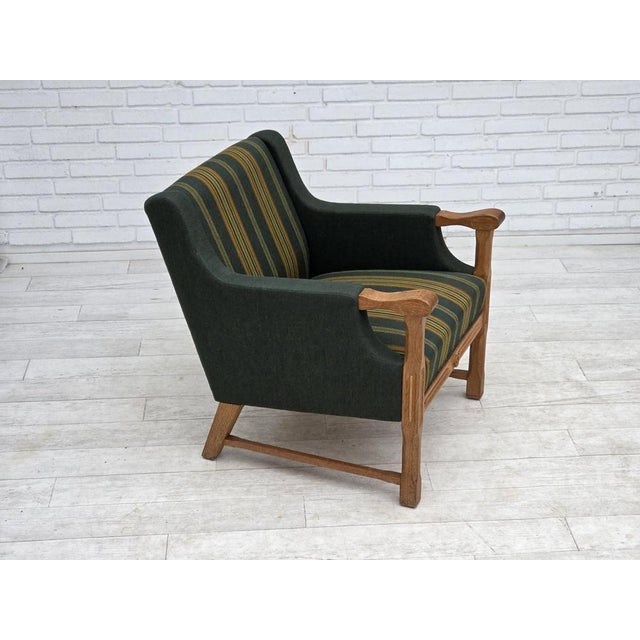 Danish Armchair in Green Furniture Wool and Oak Wood, 1970s For Sale - Image 6 of 18