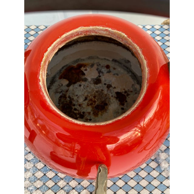 Mid-Century Modern Mid Century Modern Red Enamel Teapot For Sale - Image 3 of 9