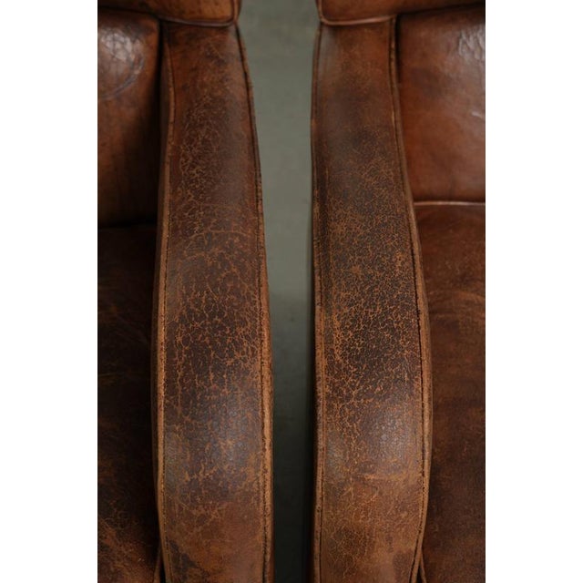Brown Vintage Industrial Sheepskin Lounge Chairs, Set of 2 For Sale - Image 8 of 14