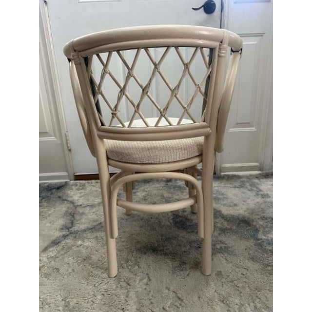 Vintage Coastal Rattan Bistro Set With Glass Table & Two Barrel Chairs For Sale - Image 12 of 18