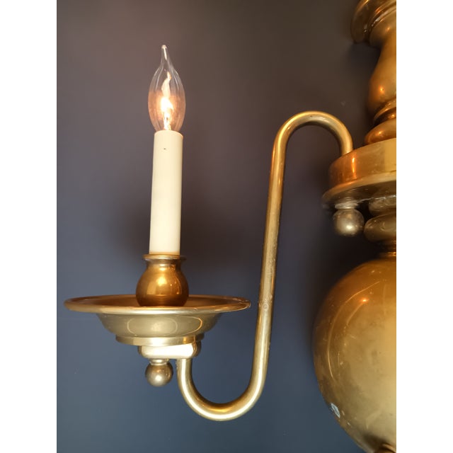 1980s Chapman Dutch Baroque-Style Two-Light Solid Brass Wall Sconce For Sale - Image 10 of 13