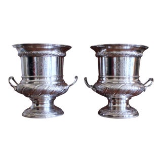 Pair English Silver Plate Campagna Urns- Champagne / Wine Coolers For Sale