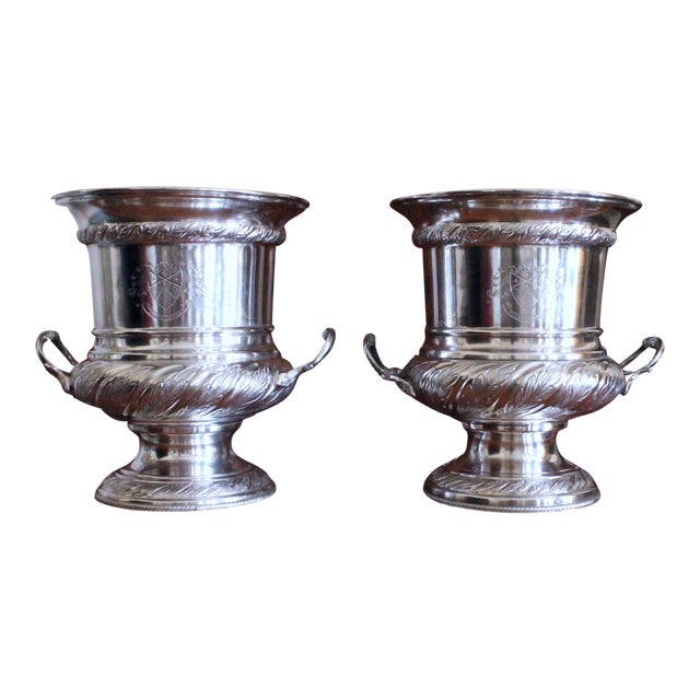 Pair English Silver Plate Campagna Urns- Champagne / Wine Coolers For Sale