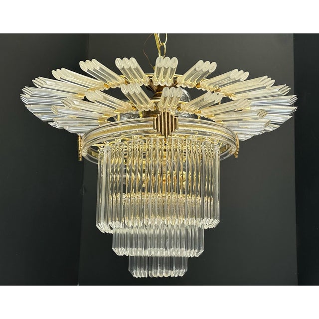 Late 20th Century 7-Light Lucite Starburst Art Deco Revival Chandelier For Sale - Image 9 of 12