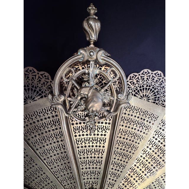 19th C French Louis XVI Gold Gilt Bronze Fireplace Screen 1 Pc For Sale - Image 6 of 16
