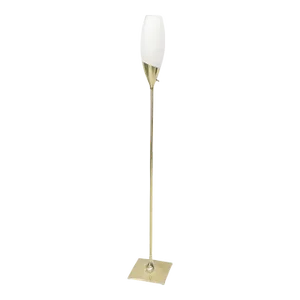 Square Tulip Base Champagne or Wine Style White Frosted Glass Floor Lamp
