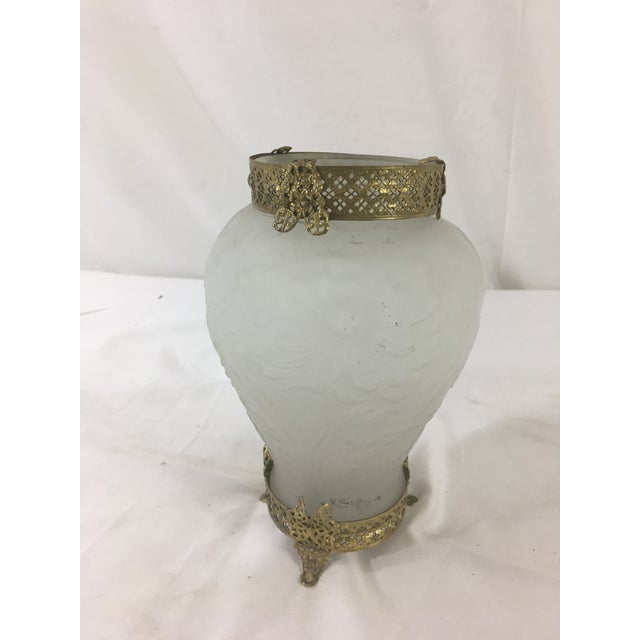 Metal French 1940's Frosted Floral Glass Vase With Brass Setting For Sale - Image 7 of 7