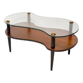 1960s Mid Century Modern Mahogany,Brass and Glass Cloud Coffee Table in the Style of Gilbert Rohde For Sale