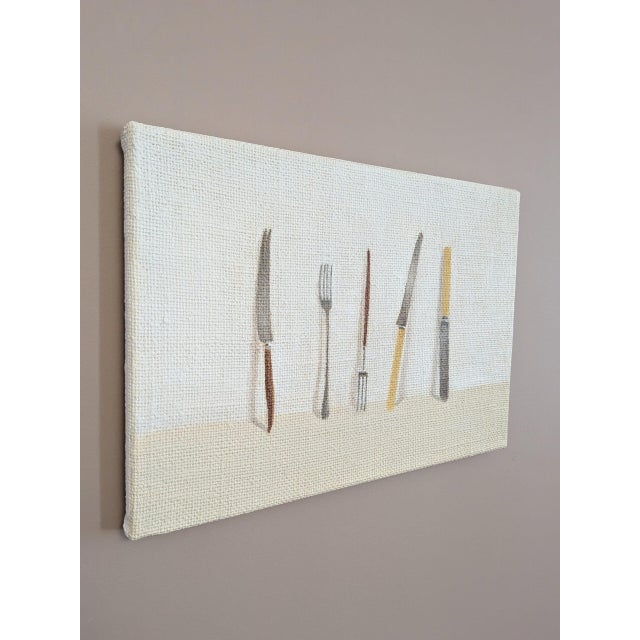 2020s 2026 Contemporary 'Knives and Forks No.3' Minimalist Still Life Oil Painting by British Artist Brendan Lancaster, Unframed For Sale - Image 5 of 10