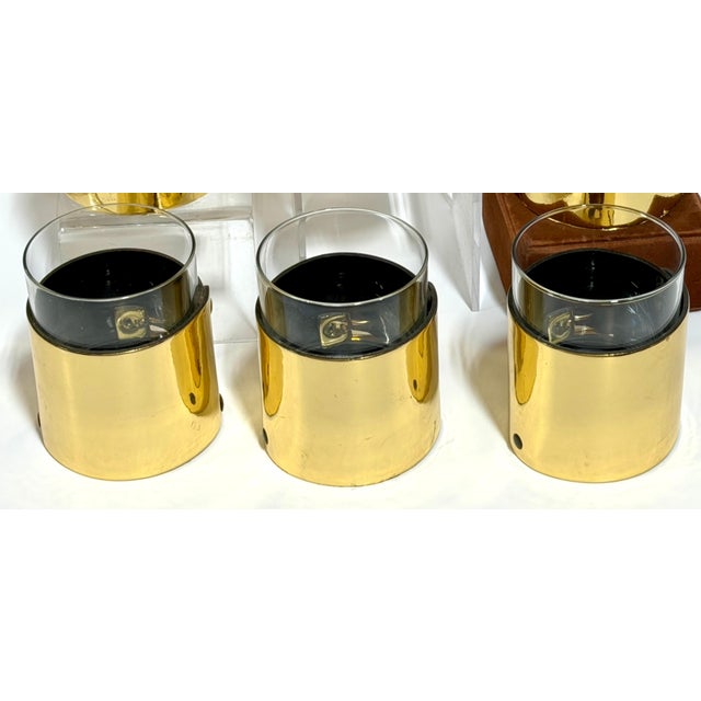 Late 20th Century 6 Italian Gold-Plated Leather Horsebit Old Fashioned Glasses, Style of Gucci For Sale - Image 6 of 14