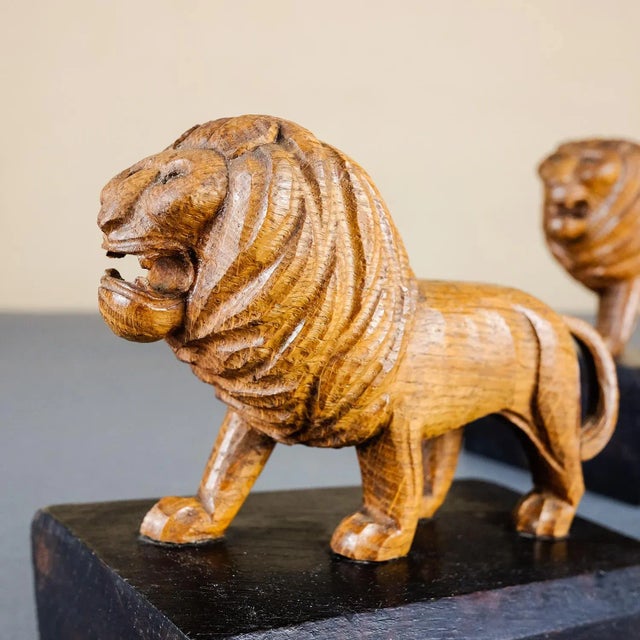 Wood Handmade Wooden Lion Bookends, 1920s, Set of 2 For Sale - Image 7 of 16