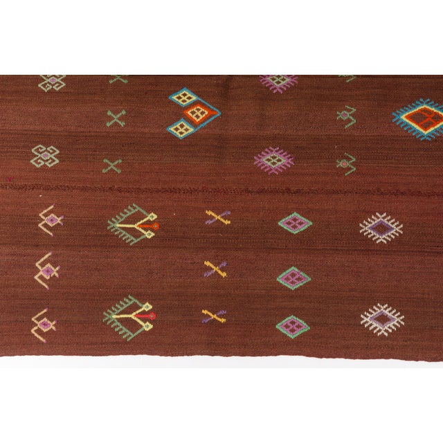 Mid 20th Century Handwoven Brown Tribal Rug With Colorful Motifs For Sale - Image 10 of 10