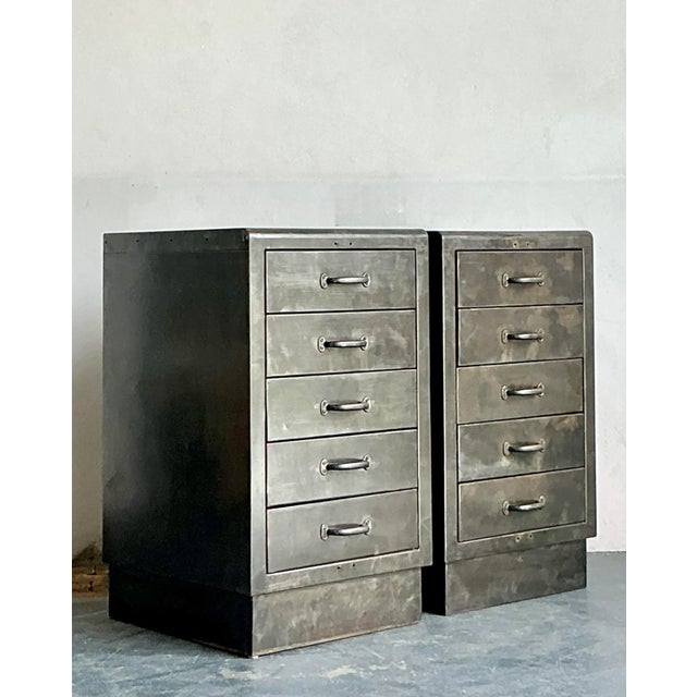 Rustic Vintage Boho Industrial Chests - A Pair For Sale - Image 3 of 9