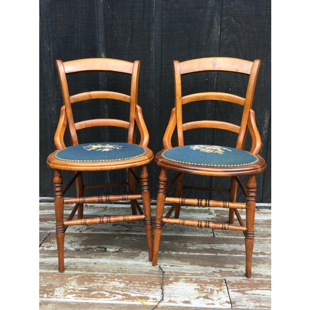 Needlepoint Seat Wooden Chairs Set of 2 Chairish