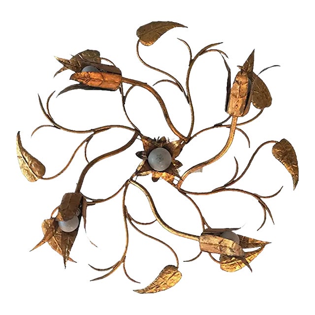 Golden Ceiling Lamp, 1950s For Sale