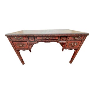 Early 20th Century Chinese Red & Black Lacquered Writing Desk For Sale