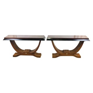Pair of French Art Deco Console Tables Nickeled Trim Attrib. Alfred Porteneuve For Sale
