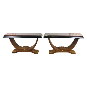 Two French Art Deco Console Tables Nickeled Trim Attrib. Alfred Porteneuve
