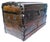 American Antique Alligator Skin Design Metal, & Oak Slats Camelback Domed, Wheeled Steamer Trunk For Sale - Image 3 of 11